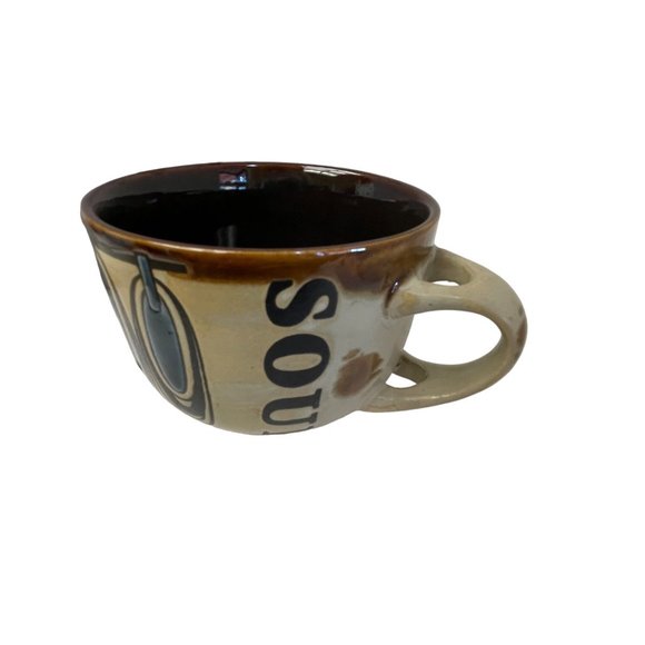 Brown Multi Stoneware Mug Cup Earthenware Pottery Art Soup Bowl 10oz 3 1/3" 4 1/ - Picture 1 of 9
